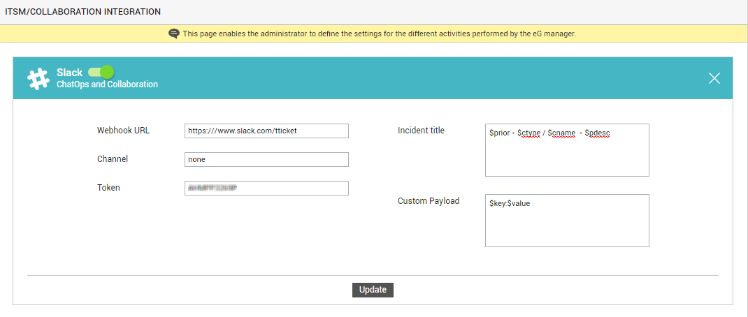 Configuring integration with Slack